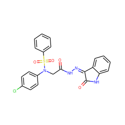 O=C(CN(c1ccc(Cl)cc1)S(=O)(=O)c1ccccc1)N/N=C1\C(=O)Nc2ccccc21 ZINC000013677352