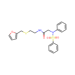 O=C(CN(c1ccccc1)S(=O)(=O)c1ccccc1)NCCSCc1ccco1 ZINC000002990672