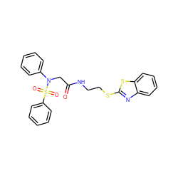 O=C(CN(c1ccccc1)S(=O)(=O)c1ccccc1)NCCSc1nc2ccccc2s1 ZINC000003667318