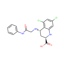 O=C(CN[C@H]1C[C@H](C(=O)O)Nc2cc(Cl)cc(Cl)c21)Nc1ccccc1 ZINC000013455339