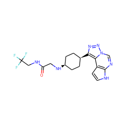 O=C(CN[C@H]1CC[C@@H](c2nnn3cnc4[nH]ccc4c23)CC1)NCC(F)(F)F ZINC001772621786