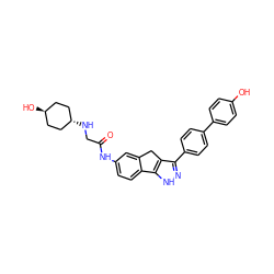 O=C(CN[C@H]1CC[C@H](O)CC1)Nc1ccc2c(c1)Cc1c(-c3ccc(-c4ccc(O)cc4)cc3)n[nH]c1-2 ZINC000253655838