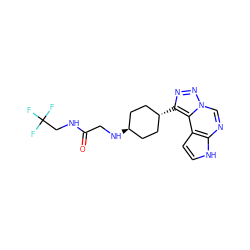 O=C(CN[C@H]1CC[C@H](c2nnn3cnc4[nH]ccc4c23)CC1)NCC(F)(F)F ZINC001772614868