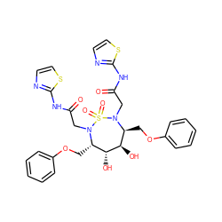 O=C(CN1[C@@H](COc2ccccc2)[C@@H](O)[C@H](O)[C@H](COc2ccccc2)N(CC(=O)Nc2nccs2)S1(=O)=O)Nc1nccs1 ZINC000029407284