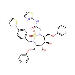 O=C(CN1[C@@H](COc2ccccc2)[C@@H](O)[C@H](O)[C@H](COc2ccccc2)N(Cc2ccc(-c3cccs3)cc2)S1(=O)=O)Nc1nccs1 ZINC000029398631