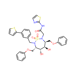 O=C(CN1[C@@H](COc2ccccc2)[C@@H](O)[C@H](O)[C@H](COc2ccccc2)N(Cc2cccc(-c3cccs3)c2)S1(=O)=O)Nc1nccs1 ZINC000029403124