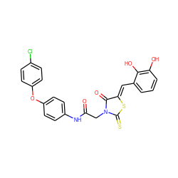 O=C(CN1C(=O)/C(=C/c2cccc(O)c2O)SC1=S)Nc1ccc(Oc2ccc(Cl)cc2)cc1 ZINC000299835319