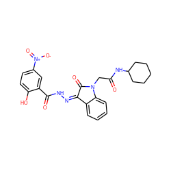 O=C(CN1C(=O)/C(=N\NC(=O)c2cc([N+](=O)[O-])ccc2O)c2ccccc21)NC1CCCCC1 ZINC000049089155