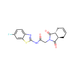 O=C(CN1C(=O)[C@@H]2CC=CC[C@H]2C1=O)Nc1nc2ccc(F)cc2s1 ZINC000012538924