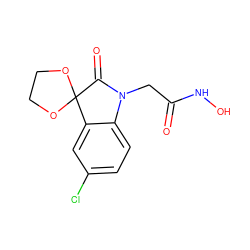 O=C(CN1C(=O)C2(OCCO2)c2cc(Cl)ccc21)NO ZINC000096258371