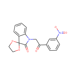 O=C(CN1C(=O)C2(OCCO2)c2ccccc21)c1cccc([N+](=O)[O-])c1 ZINC001772640166