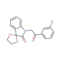 O=C(CN1C(=O)C2(OCCO2)c2ccccc21)c1cccc(Br)c1 ZINC001772636413