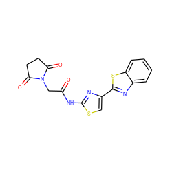 O=C(CN1C(=O)CCC1=O)Nc1nc(-c2nc3ccccc3s2)cs1 ZINC000004176335