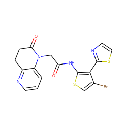 O=C(CN1C(=O)CCc2ncccc21)Nc1scc(Br)c1-c1nccs1 ZINC000072181085