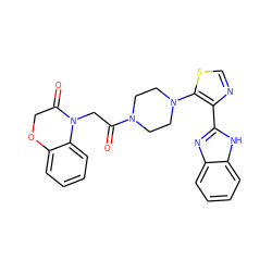 O=C(CN1C(=O)COc2ccccc21)N1CCN(c2scnc2-c2nc3ccccc3[nH]2)CC1 ZINC000143765901