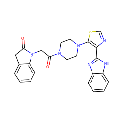 O=C(CN1C(=O)Cc2ccccc21)N1CCN(c2scnc2-c2nc3ccccc3[nH]2)CC1 ZINC000143571539