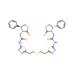 O=C(CN1C(=O)OC[C@@H]1c1ccccc1)Nc1nnc(CCSCCc2nnc(NC(=O)CN3C(=O)OC[C@@H]3c3ccccc3)s2)s1 ZINC000169697983