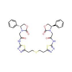 O=C(CN1C(=O)OC[C@H]1c1ccccc1)Nc1nnc(CCSCCc2nnc(NC(=O)CN3C(=O)OC[C@H]3c3ccccc3)s2)s1 ZINC000223718605