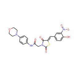 O=C(CN1C(=O)S/C(=C\c2ccc(O)c([N+](=O)[O-])c2)C1=O)Nc1ccc(N2CCOCC2)cc1 ZINC000036384369