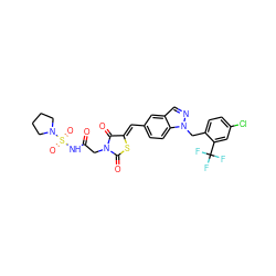 O=C(CN1C(=O)S/C(=C\c2ccc3c(cnn3Cc3ccc(Cl)cc3C(F)(F)F)c2)C1=O)NS(=O)(=O)N1CCCC1 ZINC000164143990