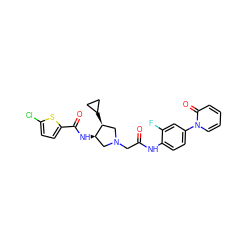 O=C(CN1C[C@@H](NC(=O)c2ccc(Cl)s2)[C@@H](C2CC2)C1)Nc1ccc(-n2ccccc2=O)cc1F ZINC000043012577