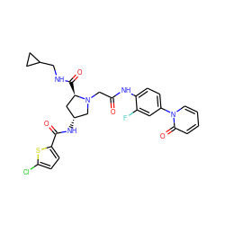 O=C(CN1C[C@H](NC(=O)c2ccc(Cl)s2)C[C@H]1C(=O)NCC1CC1)Nc1ccc(-n2ccccc2=O)cc1F ZINC000038994714