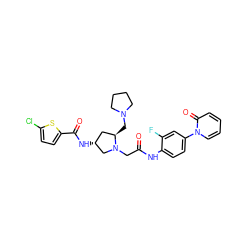 O=C(CN1C[C@H](NC(=O)c2ccc(Cl)s2)C[C@H]1CN1CCCC1)Nc1ccc(-n2ccccc2=O)cc1F ZINC000056834525