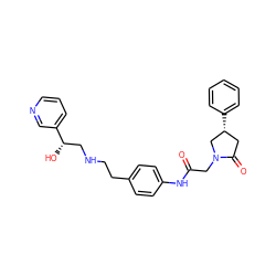 O=C(CN1C[C@H](c2ccccc2)CC1=O)Nc1ccc(CCNC[C@H](O)c2cccnc2)cc1 ZINC000049046294