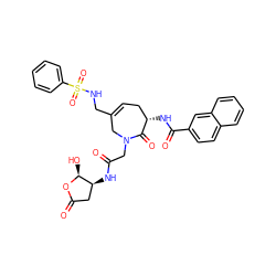 O=C(CN1CC(CNS(=O)(=O)c2ccccc2)=CC[C@H](NC(=O)c2ccc3ccccc3c2)C1=O)N[C@H]1CC(=O)O[C@H]1O ZINC000028713450