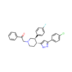 O=C(CN1CC[C@@H](c2cc(-c3ccc(Cl)cc3)n[nH]2)[C@H](c2ccc(F)cc2)C1)c1ccccc1 ZINC000146023897