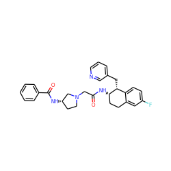 O=C(CN1CC[C@H](NC(=O)c2ccccc2)C1)N[C@H]1CCc2cc(F)ccc2[C@H]1Cc1cccnc1 ZINC000029397149