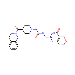 O=C(CN1CCC(C(=O)N2CCc3ccccc3C2)CC1)NCc1nc2c(c(=O)[nH]1)COCC2 ZINC000208758858