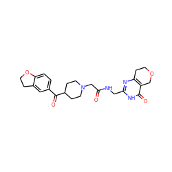 O=C(CN1CCC(C(=O)c2ccc3c(c2)CCO3)CC1)NCc1nc2c(c(=O)[nH]1)COCC2 ZINC000208798952