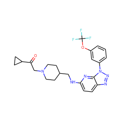 O=C(CN1CCC(CNc2ccc3nnn(-c4cccc(OC(F)(F)F)c4)c3n2)CC1)C1CC1 ZINC000073293321