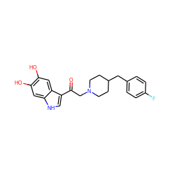 O=C(CN1CCC(Cc2ccc(F)cc2)CC1)c1c[nH]c2cc(O)c(O)cc12 ZINC000103227674