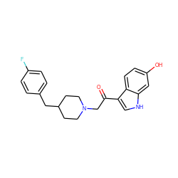 O=C(CN1CCC(Cc2ccc(F)cc2)CC1)c1c[nH]c2cc(O)ccc12 ZINC000103227670