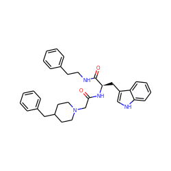 O=C(CN1CCC(Cc2ccccc2)CC1)N[C@H](Cc1c[nH]c2ccccc12)C(=O)NCCc1ccccc1 ZINC000013518648