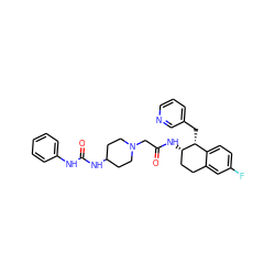 O=C(CN1CCC(NC(=O)Nc2ccccc2)CC1)N[C@H]1CCc2cc(F)ccc2[C@H]1Cc1cccnc1 ZINC000029388888