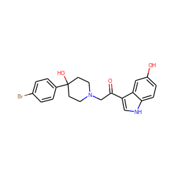 O=C(CN1CCC(O)(c2ccc(Br)cc2)CC1)c1c[nH]c2ccc(O)cc12 ZINC000103237164