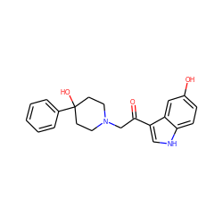 O=C(CN1CCC(O)(c2ccccc2)CC1)c1c[nH]c2ccc(O)cc12 ZINC000103237158