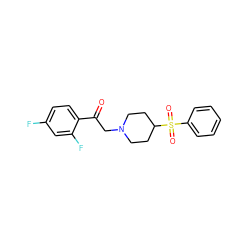 O=C(CN1CCC(S(=O)(=O)c2ccccc2)CC1)c1ccc(F)cc1F ZINC000028103809