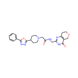 O=C(CN1CCC(c2nnc(-c3ccccc3)o2)CC1)NCc1nc2c(c(=O)[nH]1)COCC2 ZINC000208798855