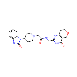 O=C(CN1CCC(n2c(=O)[nH]c3ccccc32)CC1)NCc1nc2c(c(=O)[nH]1)COCC2 ZINC000208818666