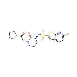 O=C(CN1CCC[C@H](NS(=O)(=O)c2cc3ccc(Cl)nc3s2)C1=O)N1CCCC1 ZINC000073168652