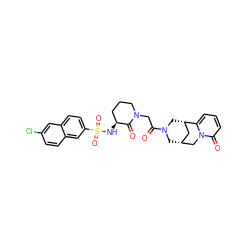 O=C(CN1CCC[C@H](NS(=O)(=O)c2ccc3cc(Cl)ccc3c2)C1=O)N1C[C@@H]2C[C@H](C1)c1cccc(=O)n1C2 ZINC000073196564