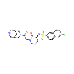 O=C(CN1CCC[C@H](NS(=O)(=O)c2ccc3cc(Cl)ccc3c2)C1=O)N1C[C@H]2CNC[C@@H](C2)C1 ZINC000101457099