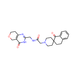 O=C(CN1CCC2(CCc3ccccc3C2=O)CC1)NCc1nc2c(c(=O)[nH]1)COCC2 ZINC000145394431