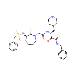 O=C(CN1CCCC[C@@H](NS(=O)(=O)Cc2ccccc2)C1=O)N[C@@H](CC1CCNCC1)C(=O)C(=O)NCc1ccccc1 ZINC000028236305