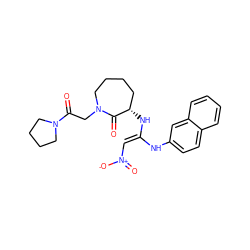 O=C(CN1CCCC[C@H](N/C(=C/[N+](=O)[O-])Nc2ccc3ccccc3c2)C1=O)N1CCCC1 ZINC000101060741