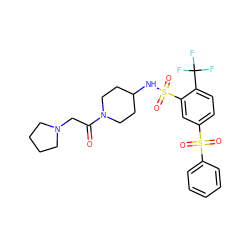 O=C(CN1CCCC1)N1CCC(NS(=O)(=O)c2cc(S(=O)(=O)c3ccccc3)ccc2C(F)(F)F)CC1 ZINC000049881516